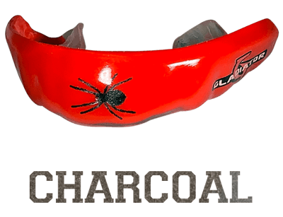 Metallic charcoal mouthguard logo