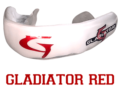 Metallic red mouthguard logo