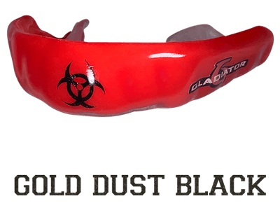 Metallic gold dust mouthguard logo