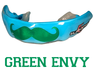 Metallic green mouthguard logo