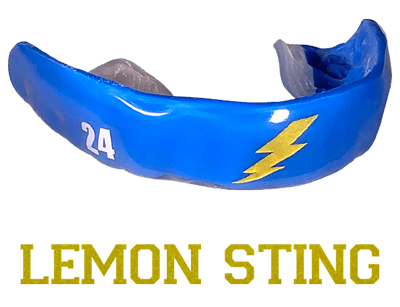 Metallic yellow mouthguard logo