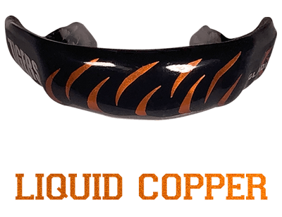 Metallic orange mouthguard logo