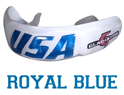 Metallic blue mouthguard logo